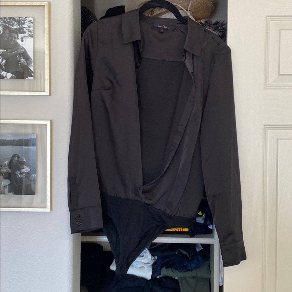 Black silk bodysuit blouse